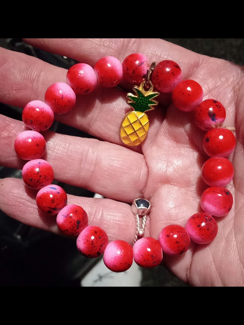 Pink & Red Beaded Bracelet with Pineapple Charm